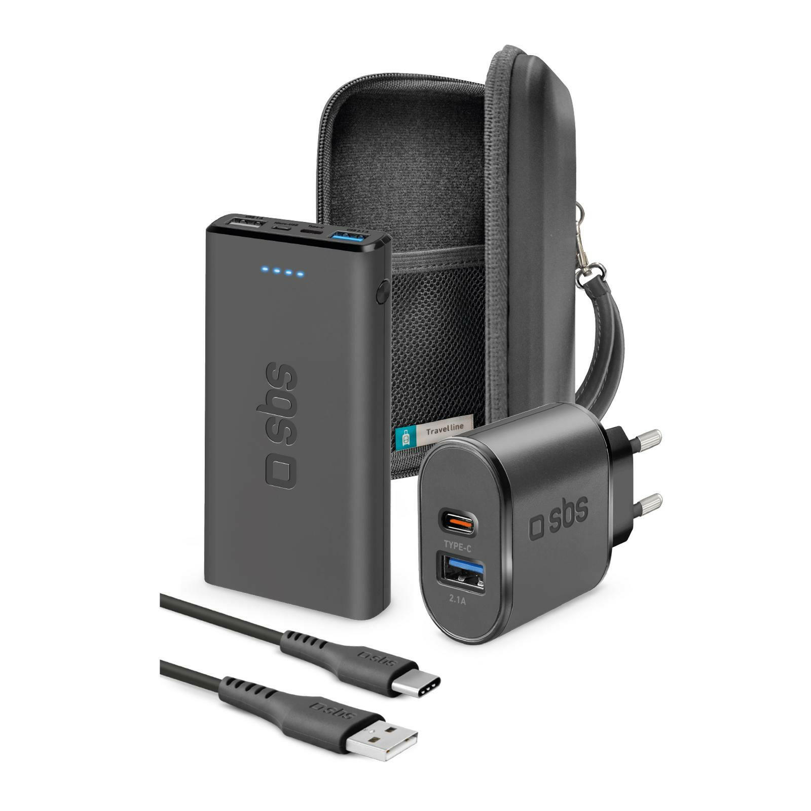 SBS Reise-Kit Powerbank Wandladegerät USB-C Organizer.