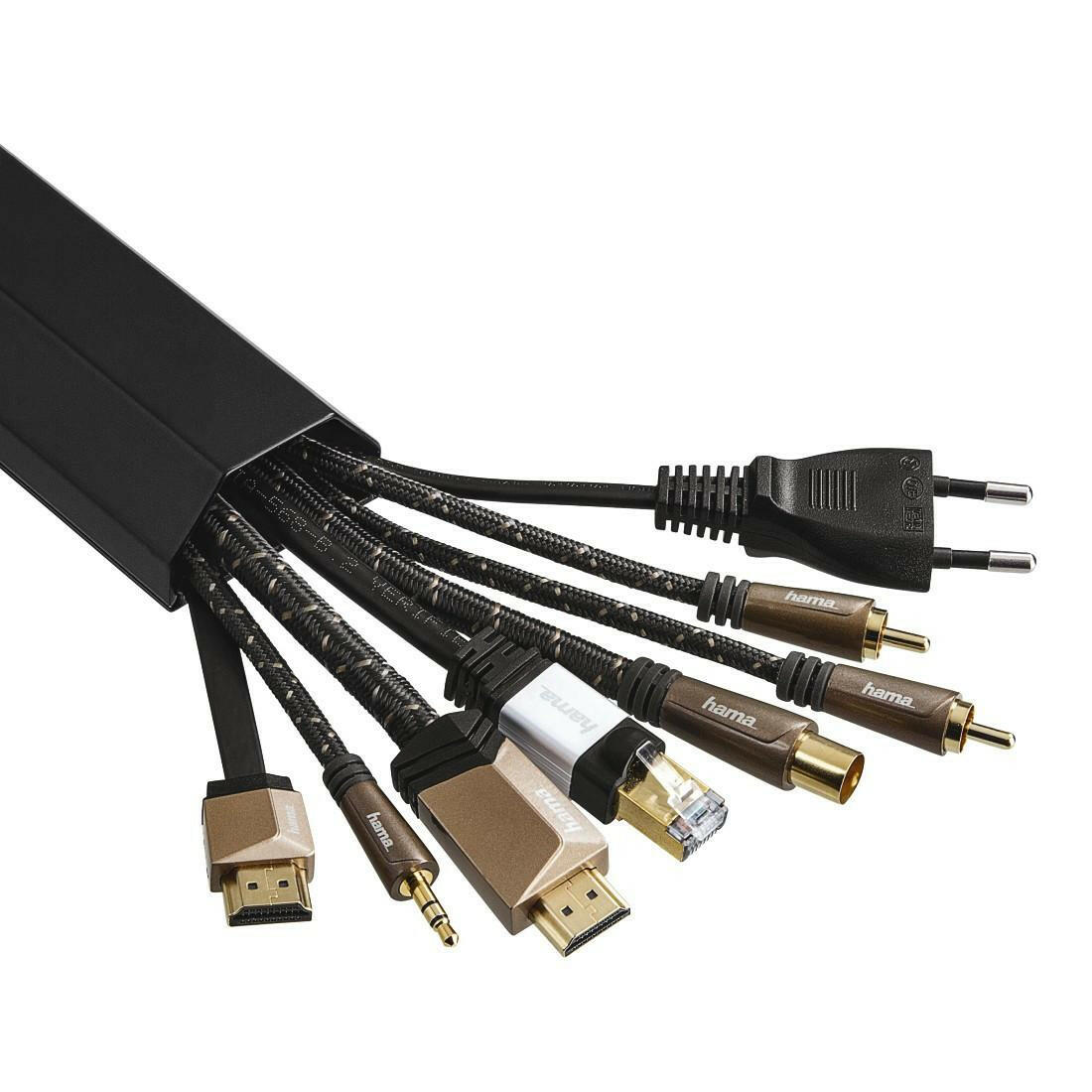 Hama Kabelkanal Aluminium Schwarz 110x5x2,6cm für 8 Kabel.