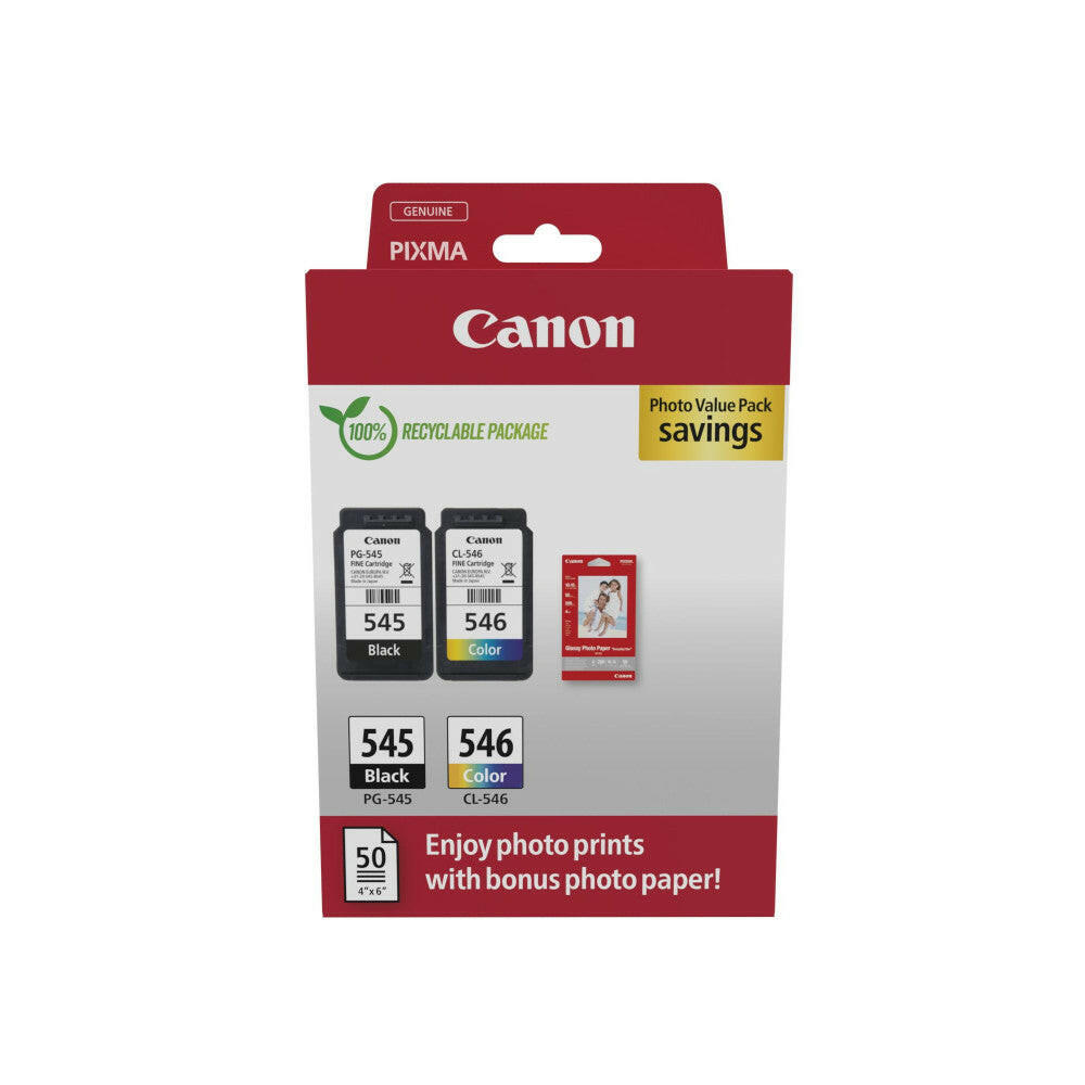 Canon PG-545/CL-546 ink + Photo Paper Pack - Pack of 2.