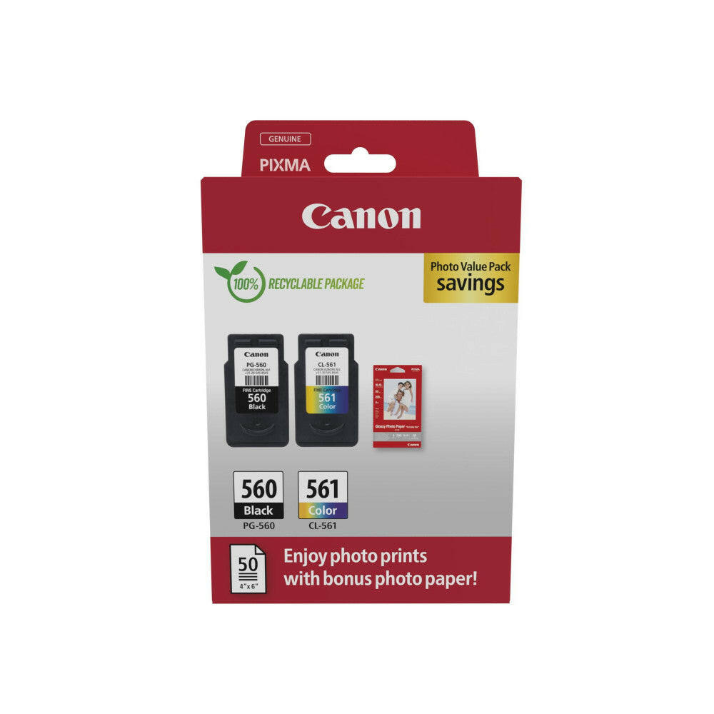 Canon PG-560/CL-561 Tintenpatronen & 50 Blatt Fotopapier.