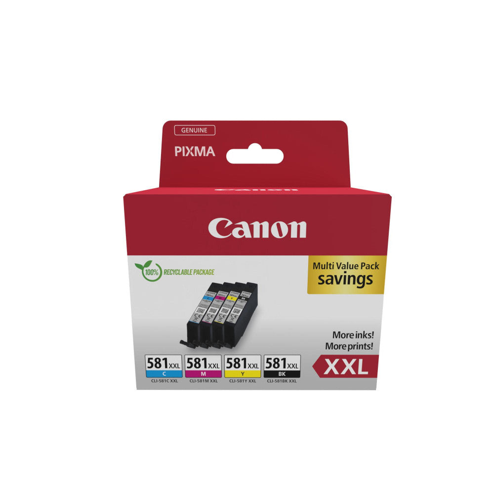 Canon CLI-581XXL Druckerpatronen Multipack für PIXMA Drucker - Original Canon Tintenpatronen Schwarz, Cyan, Magenta, Gelb - Hohe Reichweite XXL