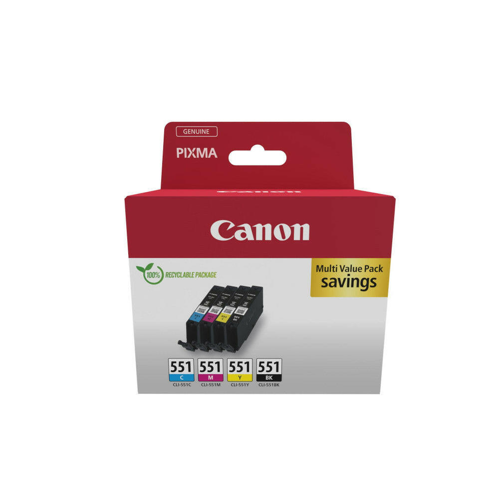 Canon CLI-551 Multipack Druckerpatronen, 4 Farben, Original.