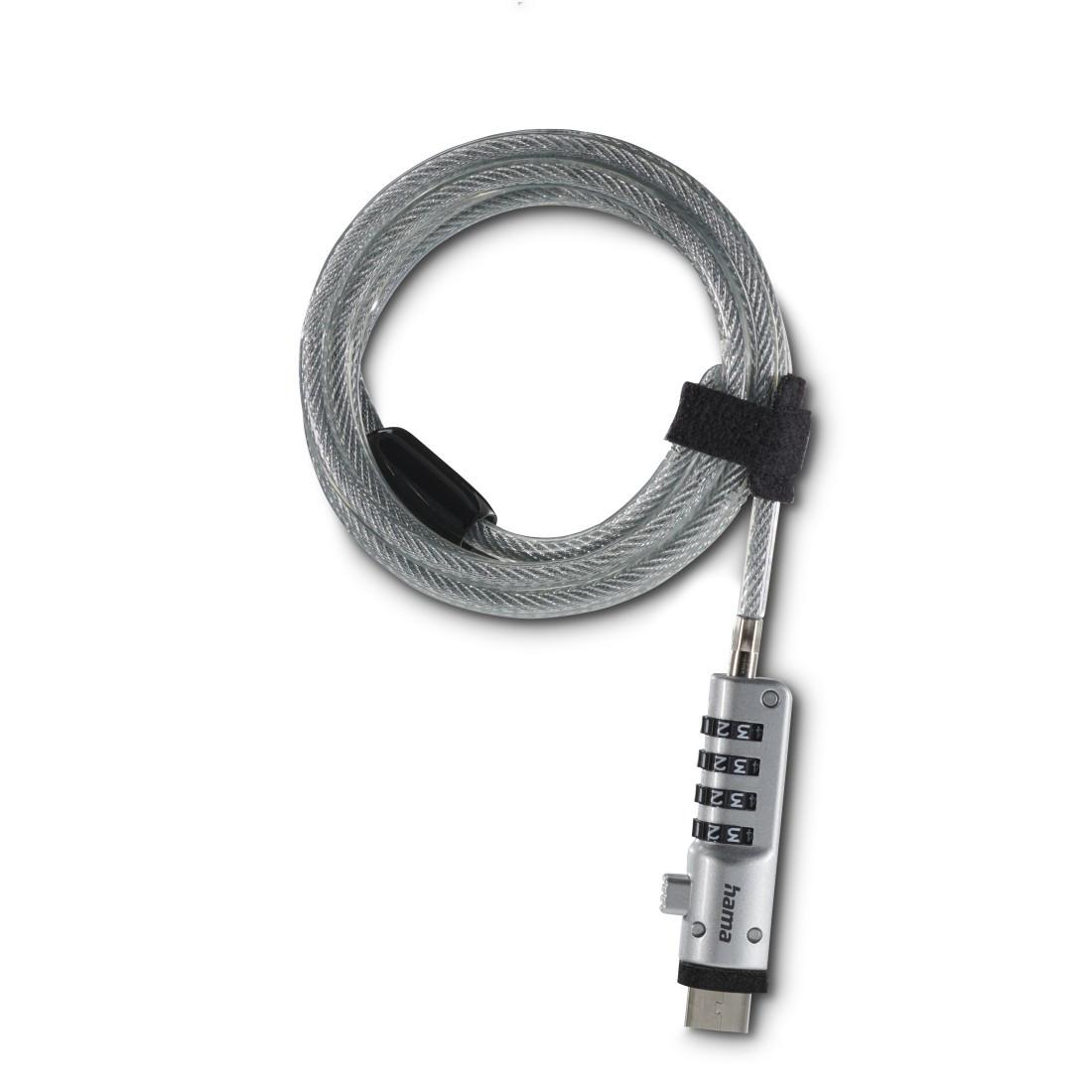 Hama USB Laptopschloss, 4-stellig, Carbonstahl, Silber