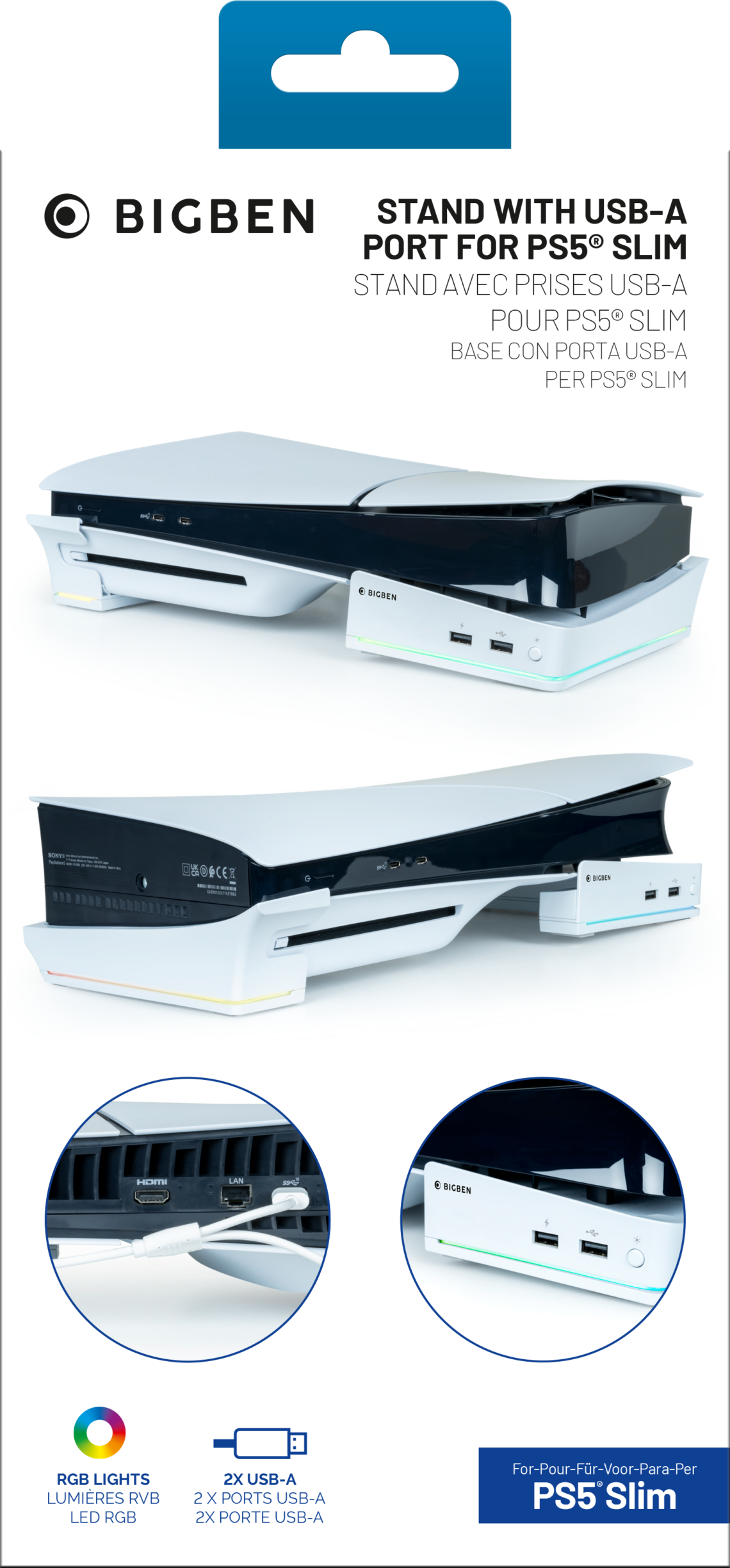 BIGBEN PS5 Slim Hub-Station USB-A 2.0 RGB-Lichter.