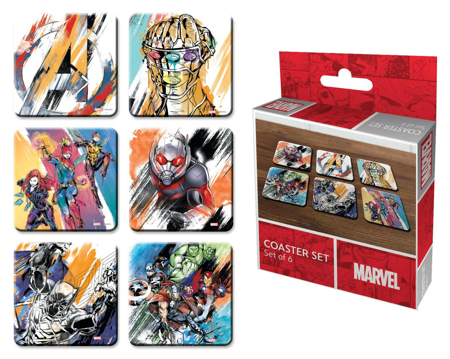 Avengers Untersetzer Set 6er, hitzebeständig, Korkrücken.
