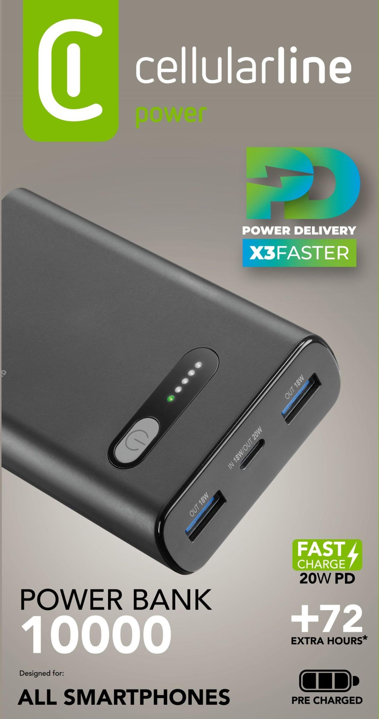 Cellularline Fast PD 10000 Power Bank 10000mAh schwarz