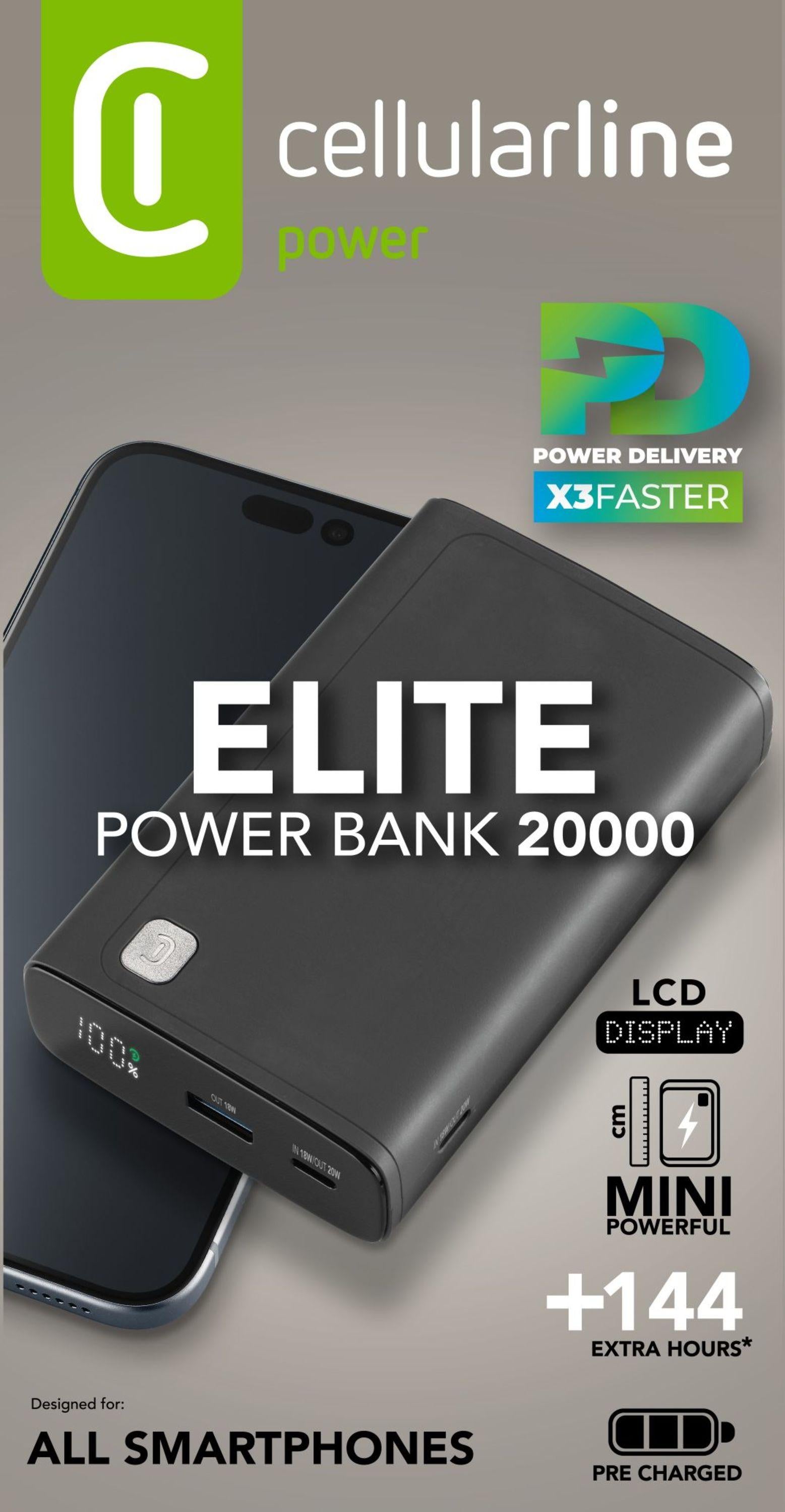 Cellularline Elite 20000 Powerbank PD 20000mAh Black