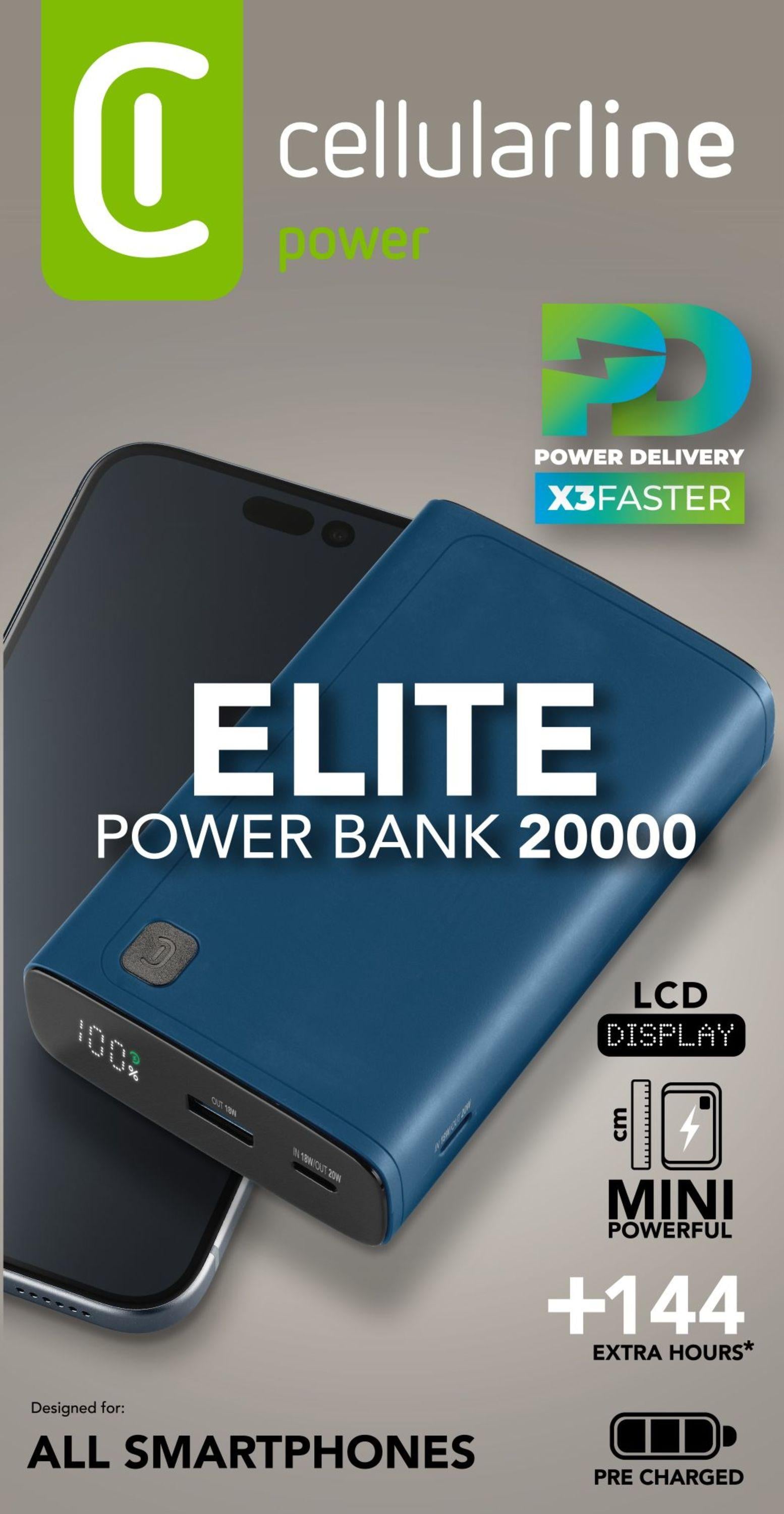 Cellularline Elite 20000 Power Bank 20000mAh PD Blue