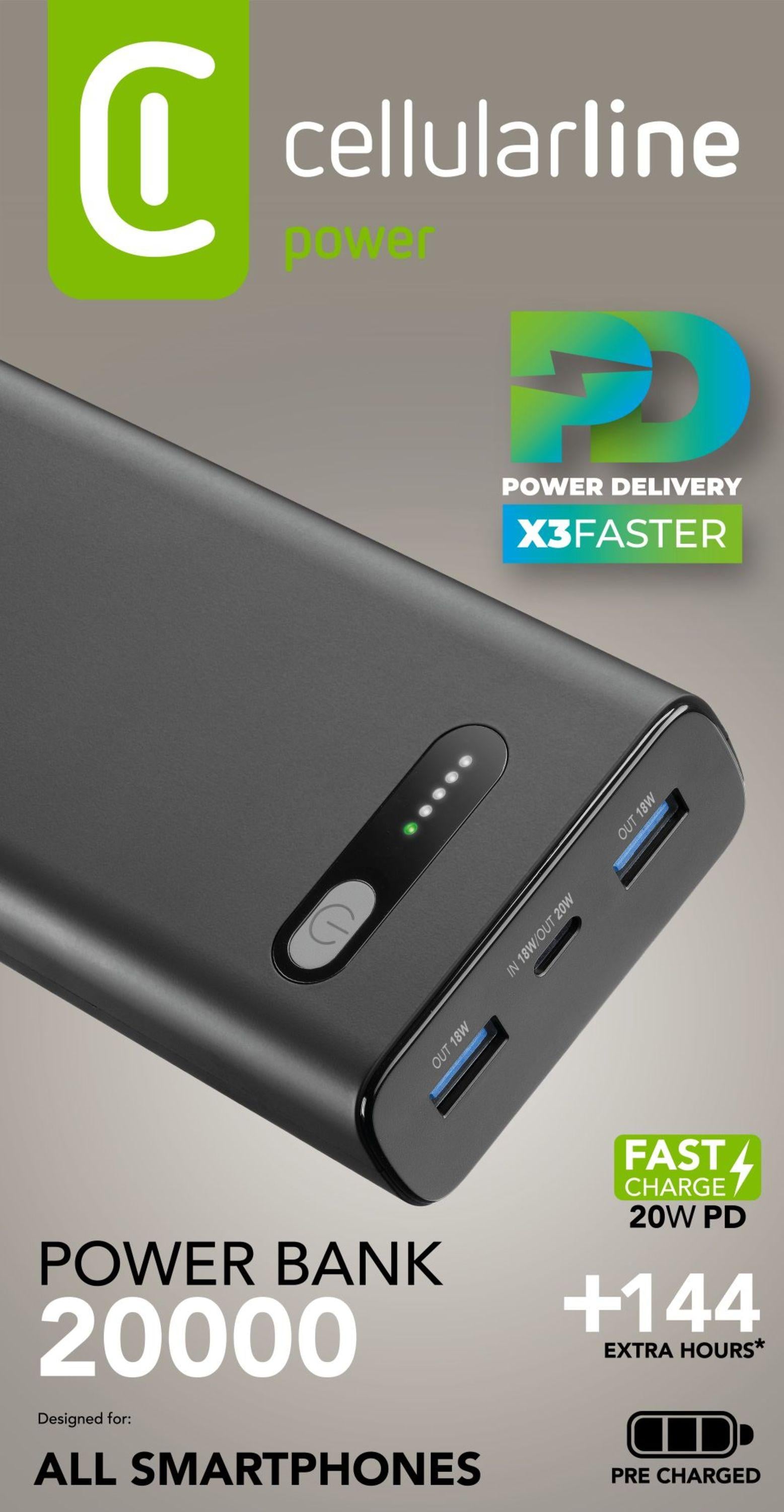 CellularLine Fast PD 20000 Powerbank 20000 mAh PD