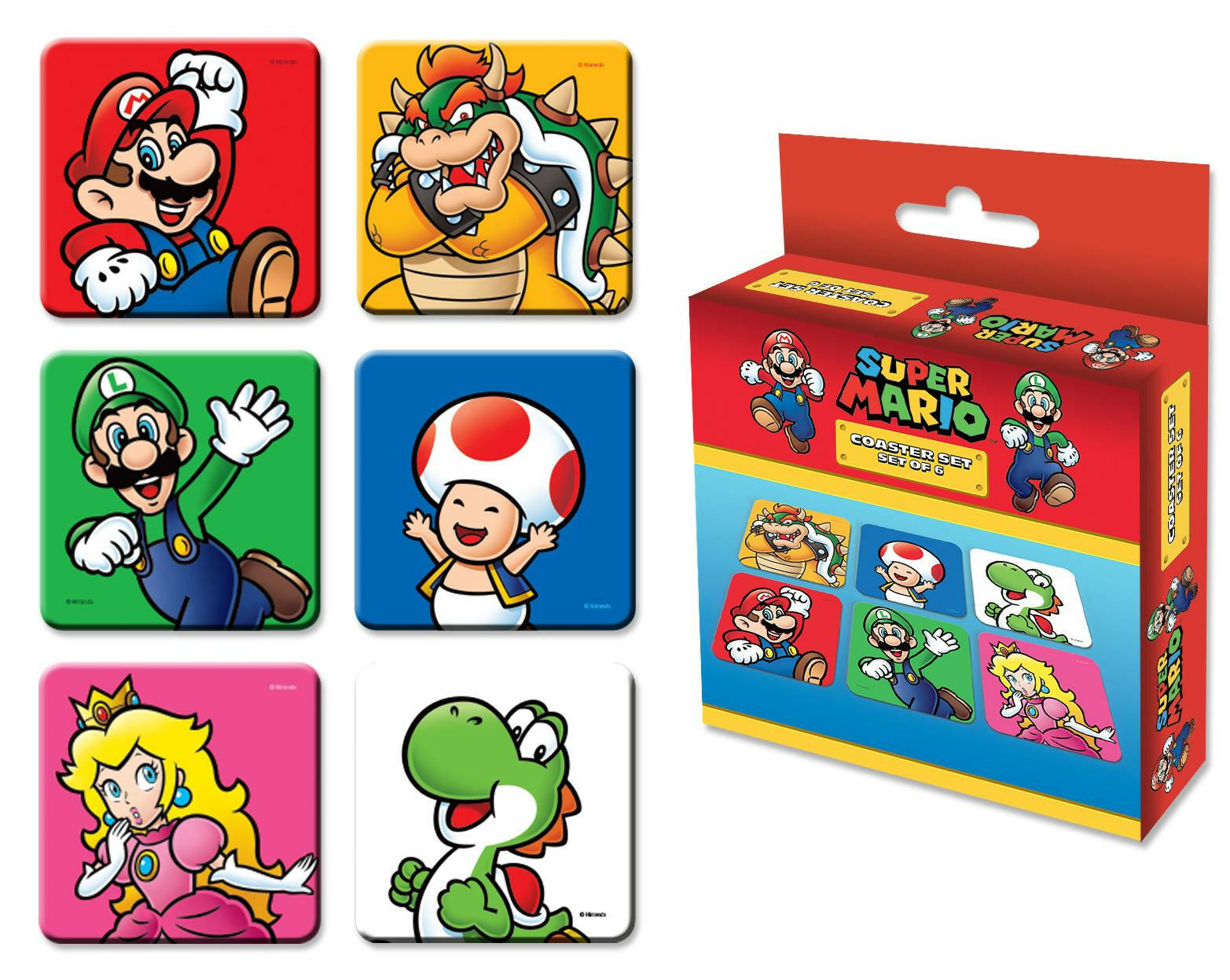 Super Mario Untersetzer 6er-Set aus Kork für Nintendo-Fans.