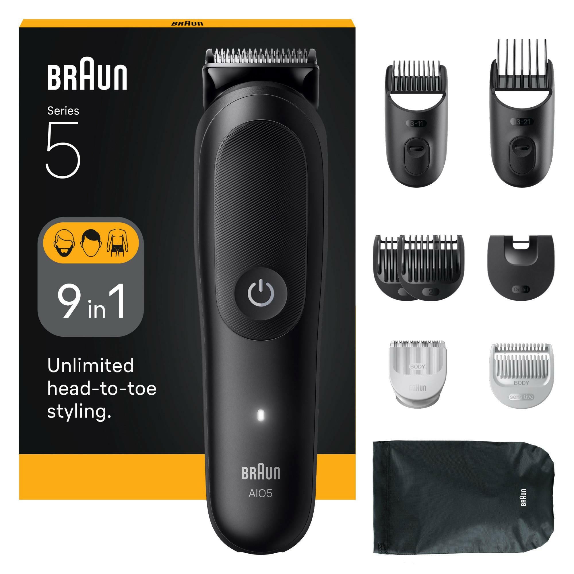 Braun AIO5540 9-in-1 Groomingset, wasserdicht, schwarz.