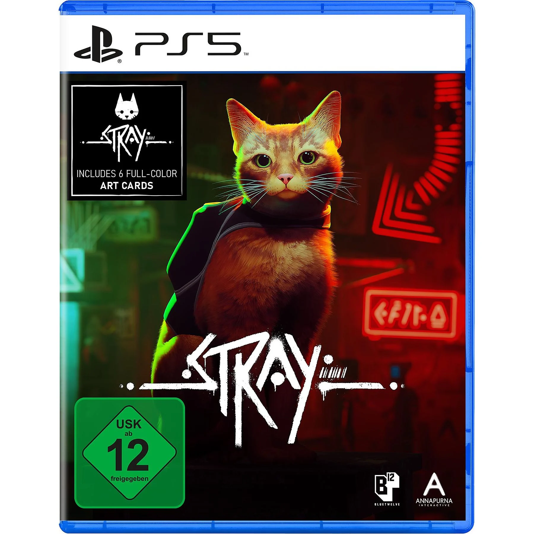 Stray PS5-Spiel – Abenteuer mit 6 Kunstkarten, USK 12