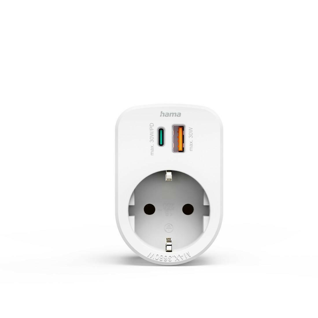 HAMA Mehrfachstecker 3er mit USB-C PD & USB-A, 30W.