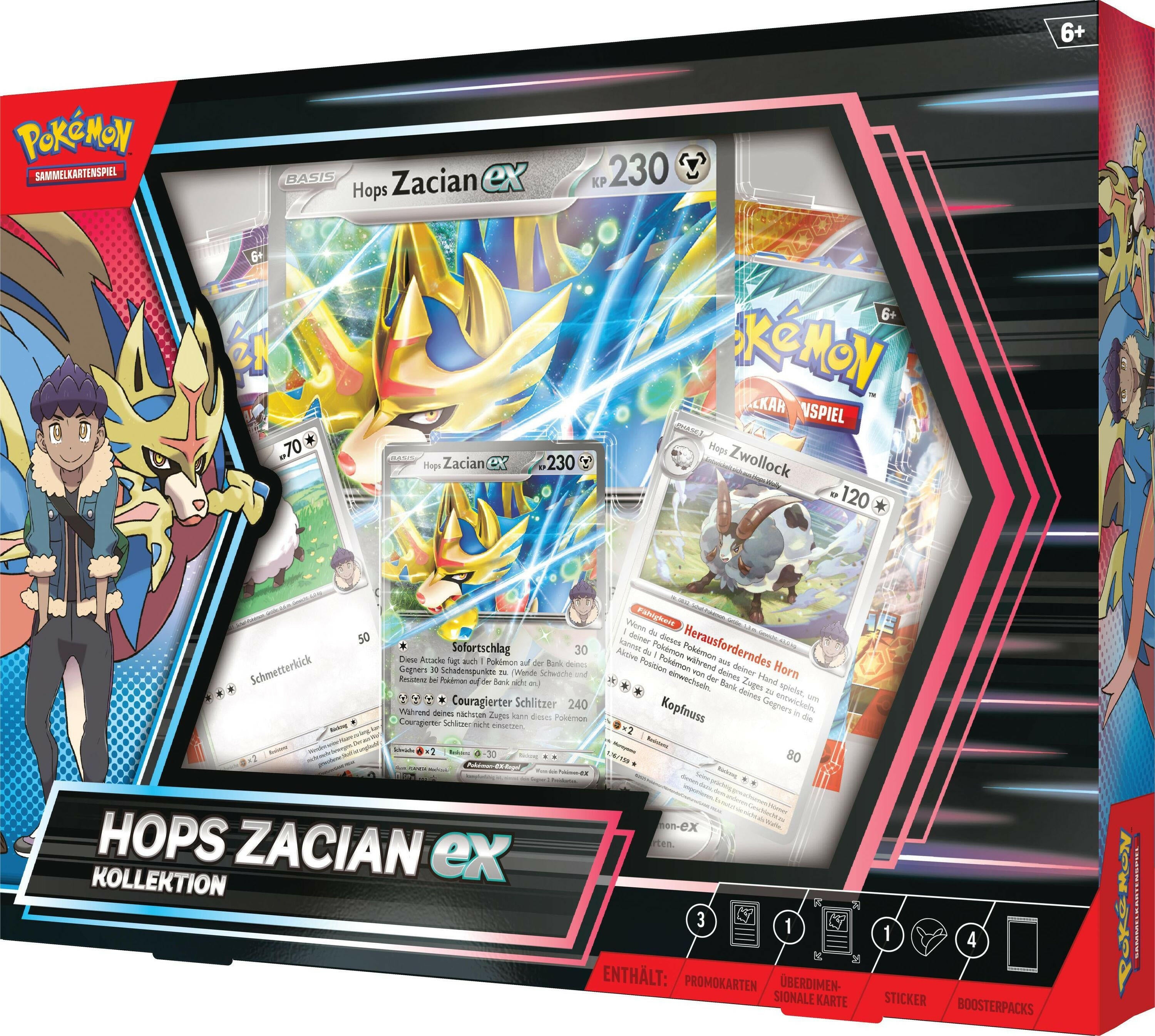 Pokémon Hops Zacian EX Kollektion mit 3 Holo-Karten.