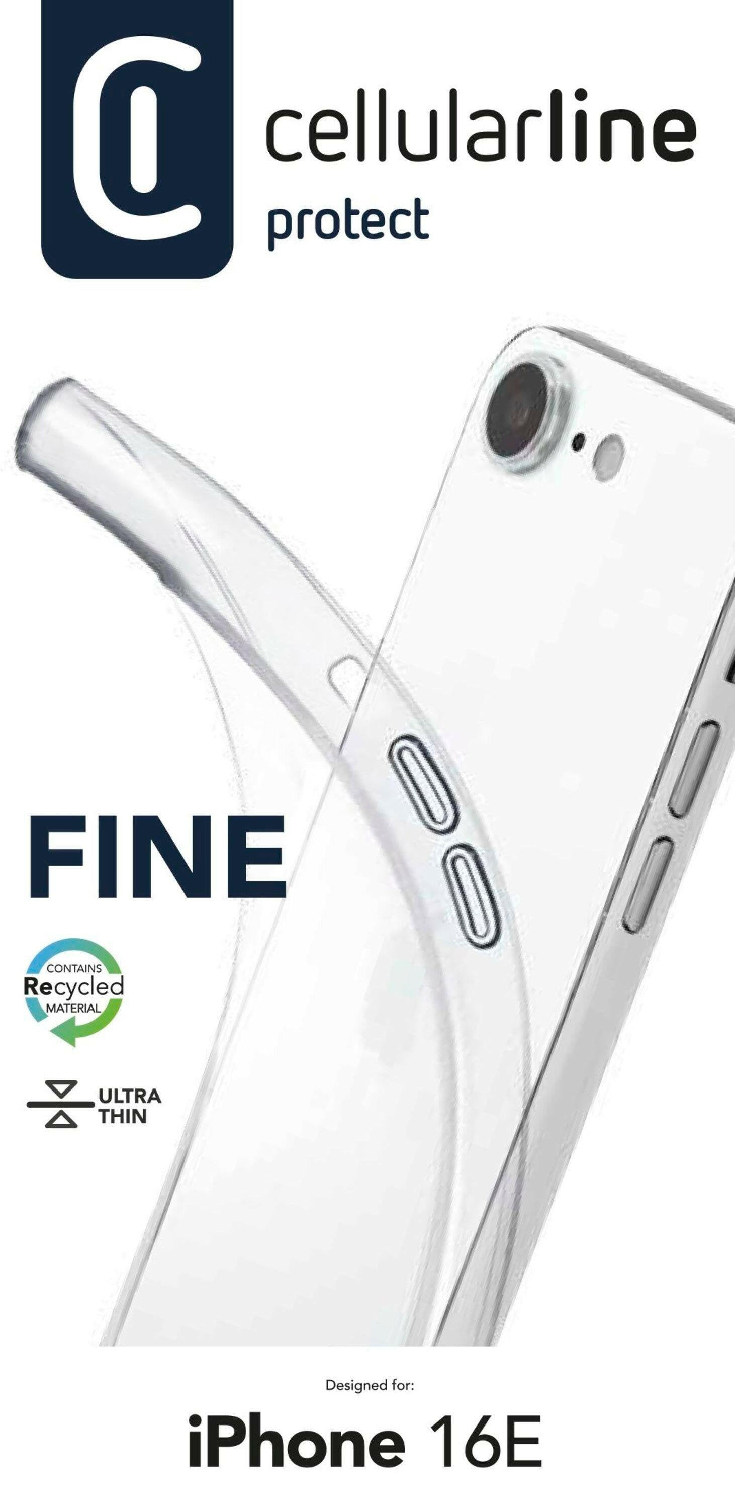 Cellularline iPhone 16E Clear Cover 6.1" Transparent Case.