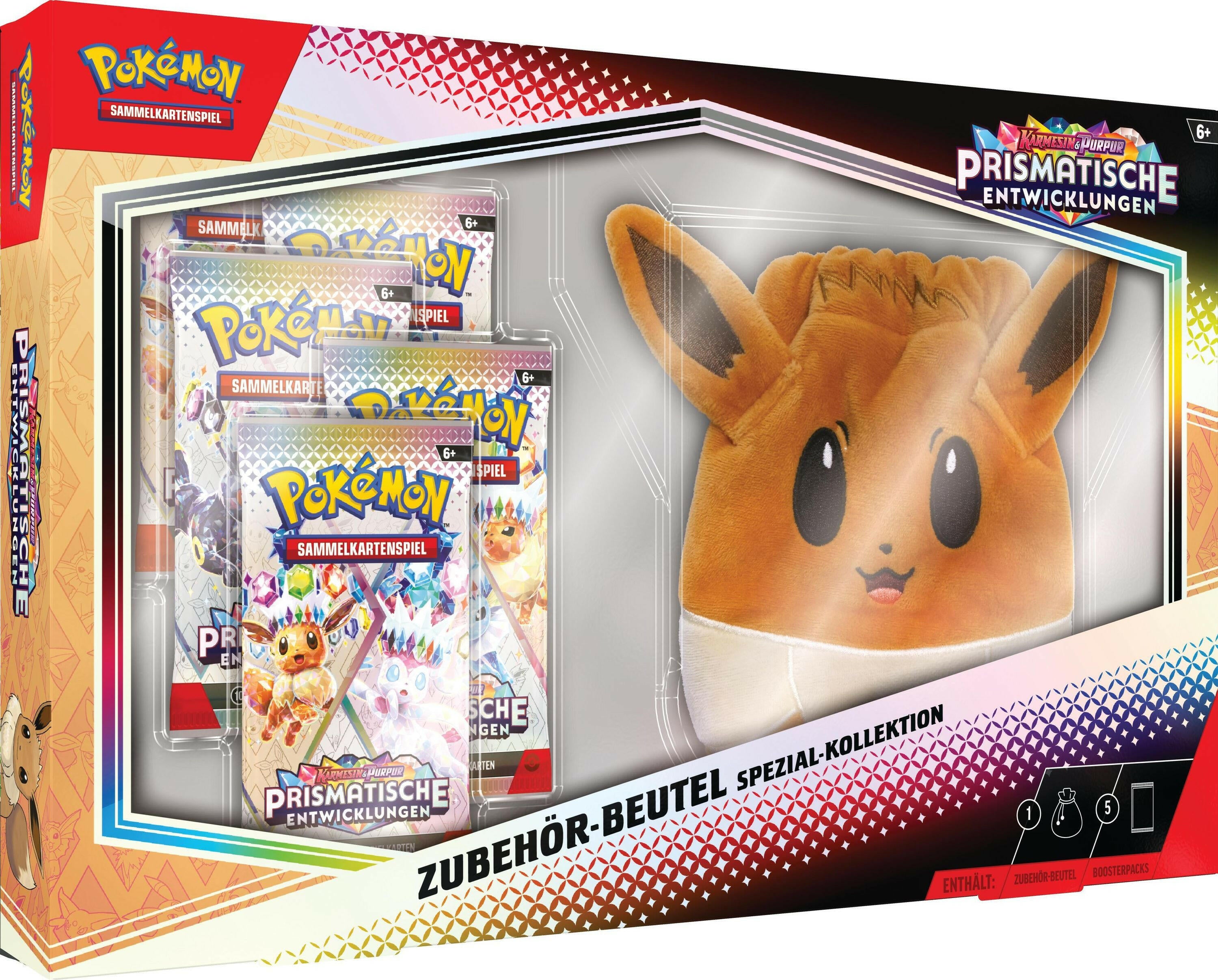 Pokémon Evoli Zubehör-Beutel mit Boosterpacks Karmesin.
