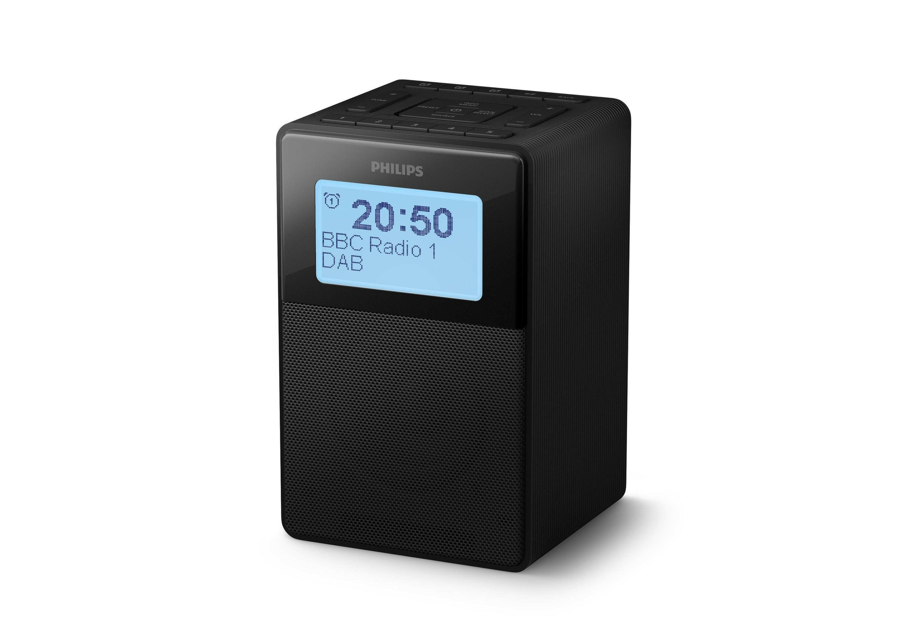 Philips TAR5100/10 DAB+ Radio Uhr mit Bluetooth, Schwarz.
