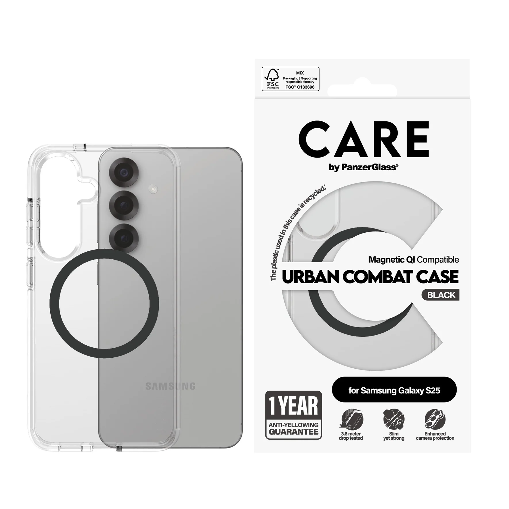 PanzerGlass Care Flagship Case für Galaxy S25, Transparent.