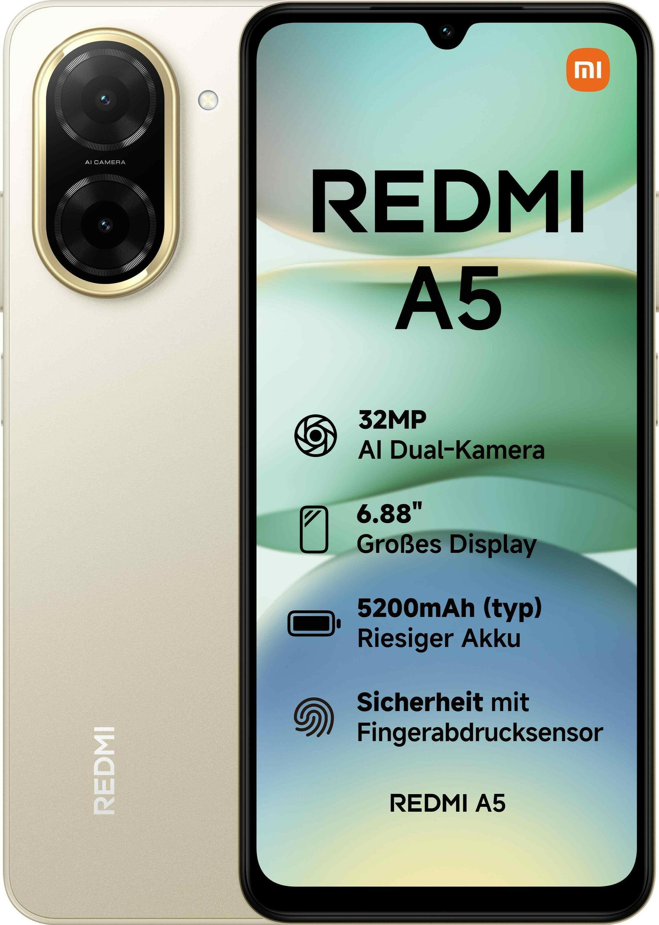 Xiaomi Redmi A5 4G Smartphone 64GB Gold, AI-Kamera.
