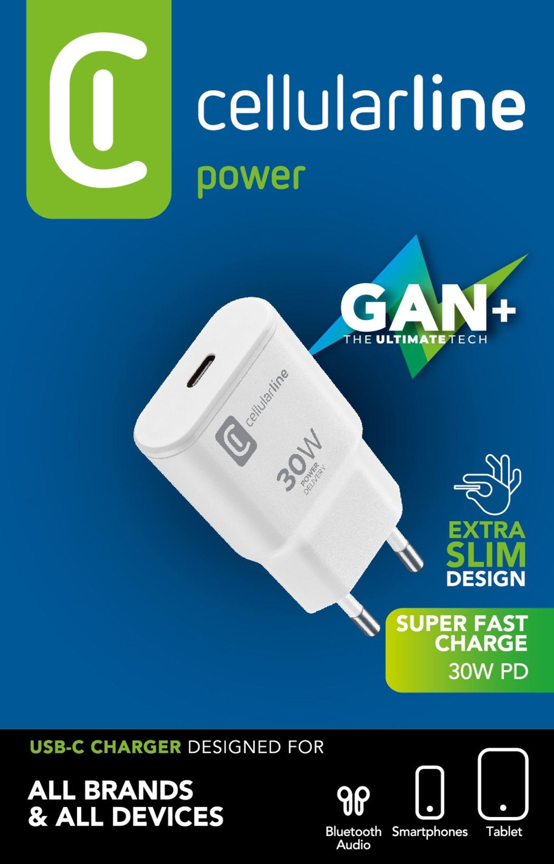 Cellularline GaN USB-C 30W PD Reiselader ultrakompakt