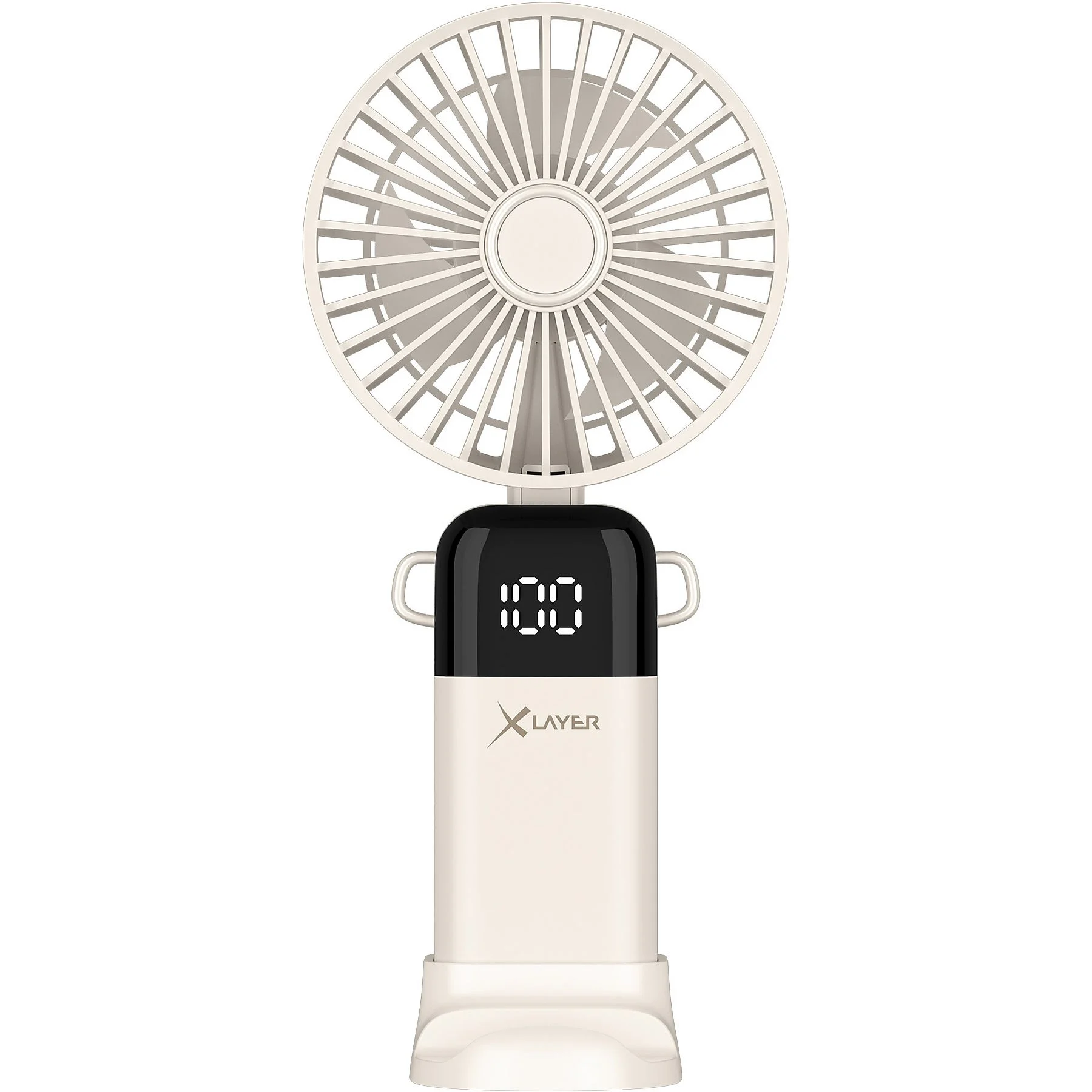 XLayer Handventilator klappbar mit Smartphone-Halterung.