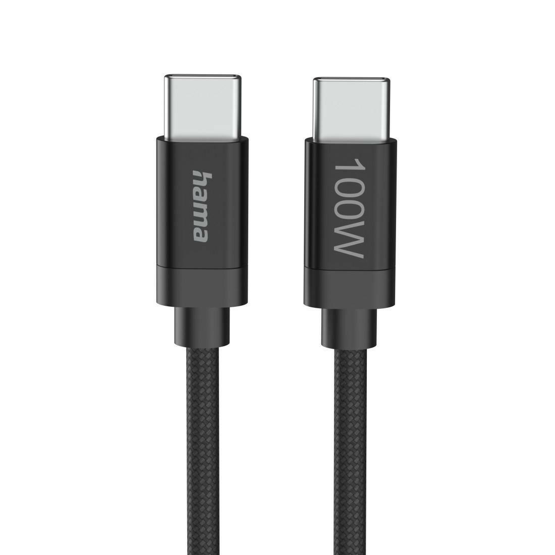 Hama USB-C Kabel 3m, 100W, Nylon, schwarz, USB 2.0.