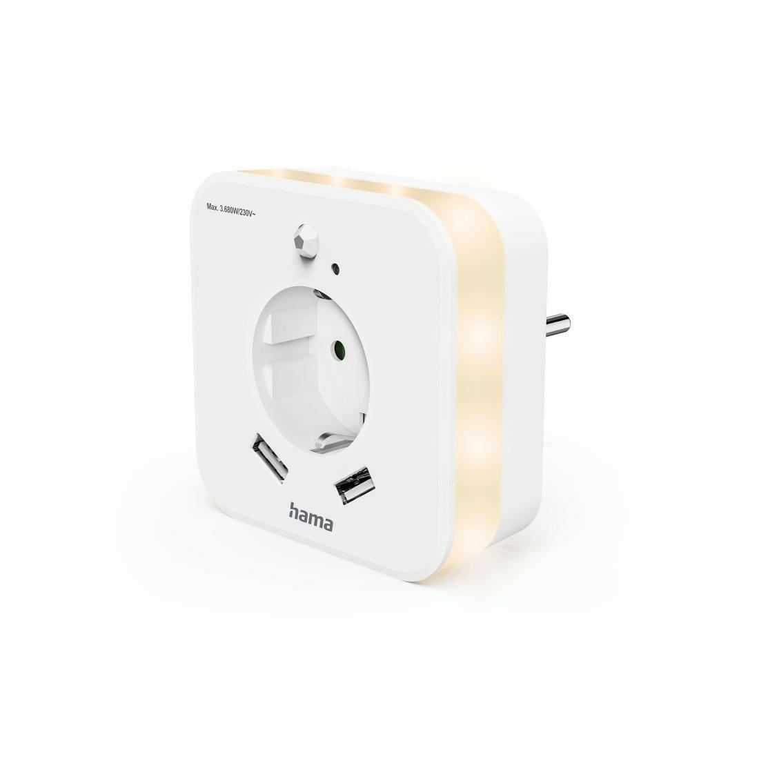 Hama LED Steckdosen-Nachtlicht mit USB & Bewegungsmelder.