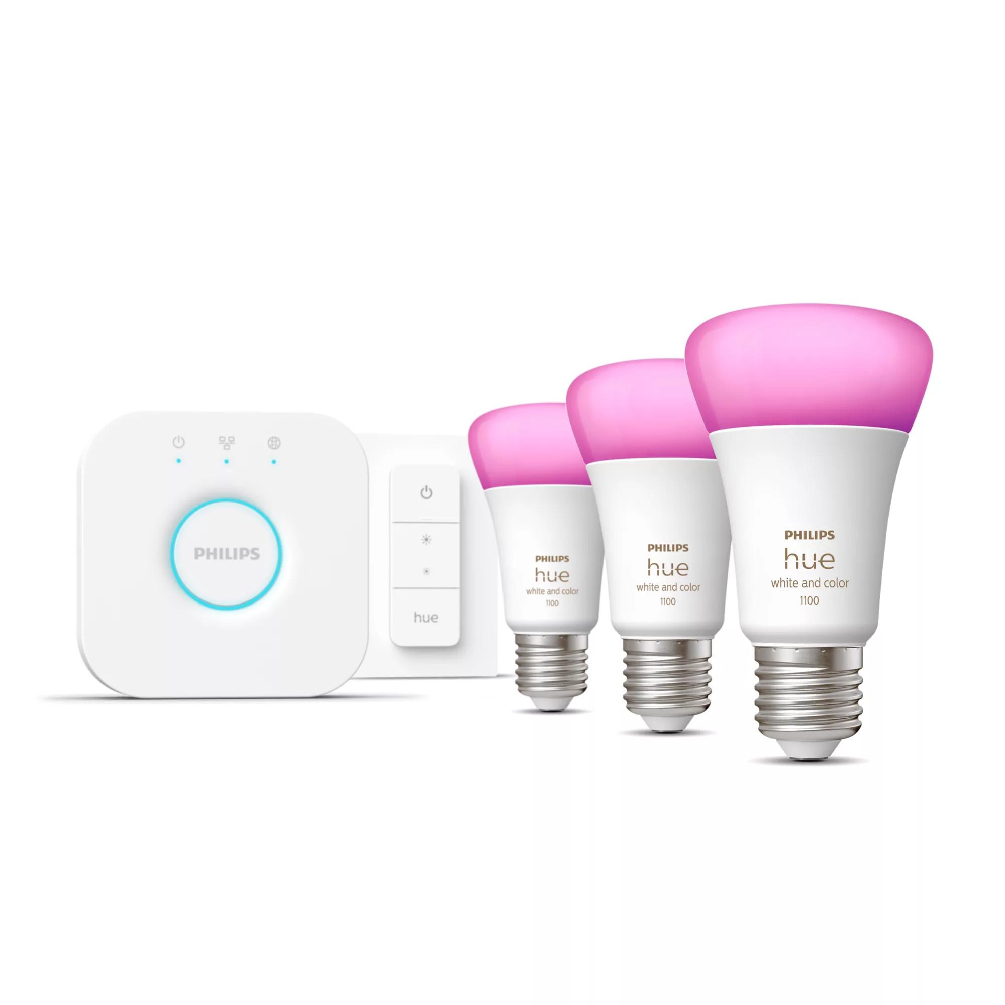 Philips Hue E27 Starterset mit Dimmer, 3x800lm LED-Lampen