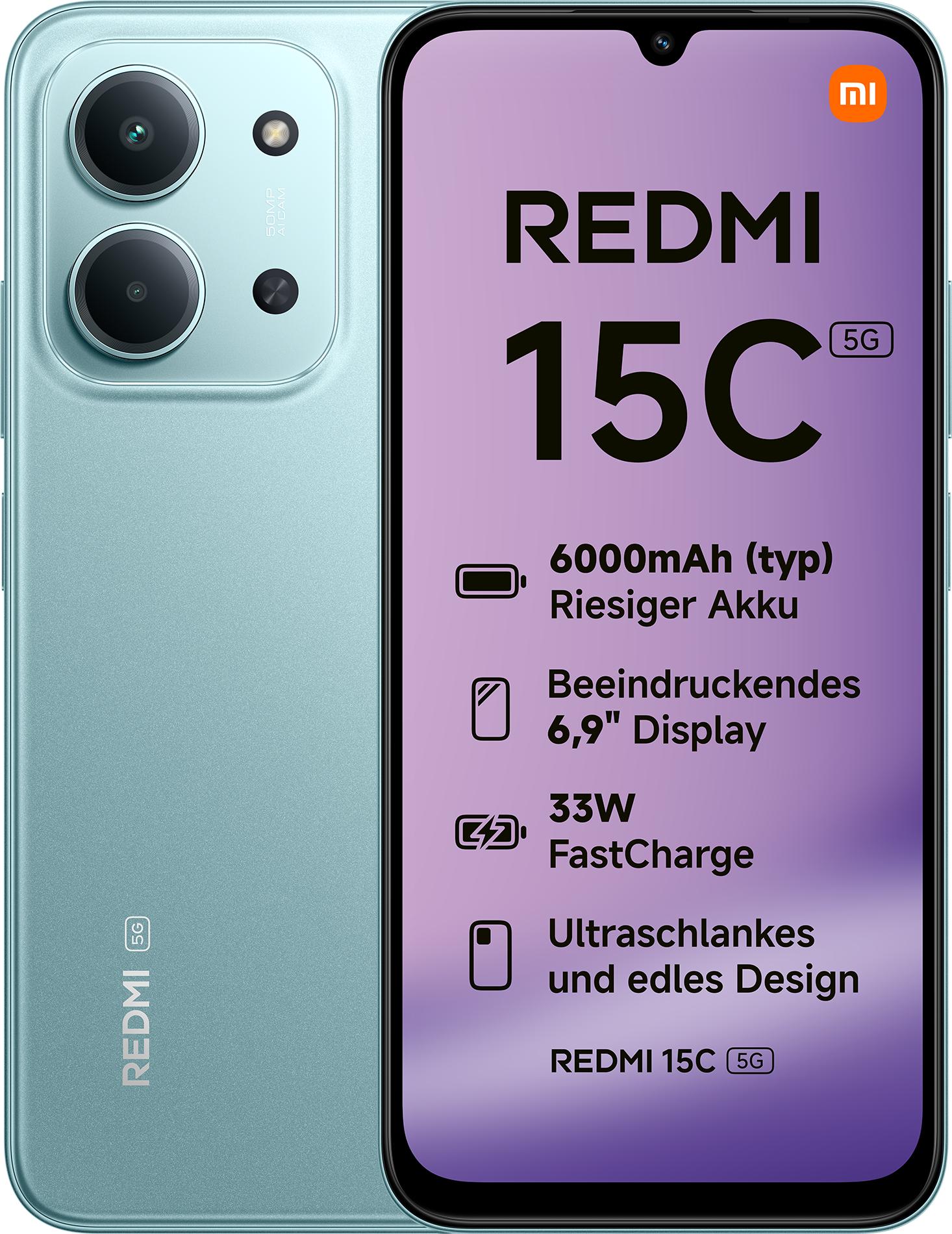 Xiaomi Redmi 15C Smartphone 5G 4GB+128GB Mintgrün