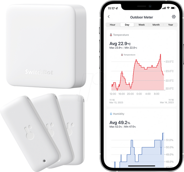 SwitchBot Smart Bundle 3er Pack Thermo-Hygrometer & Hub Mini