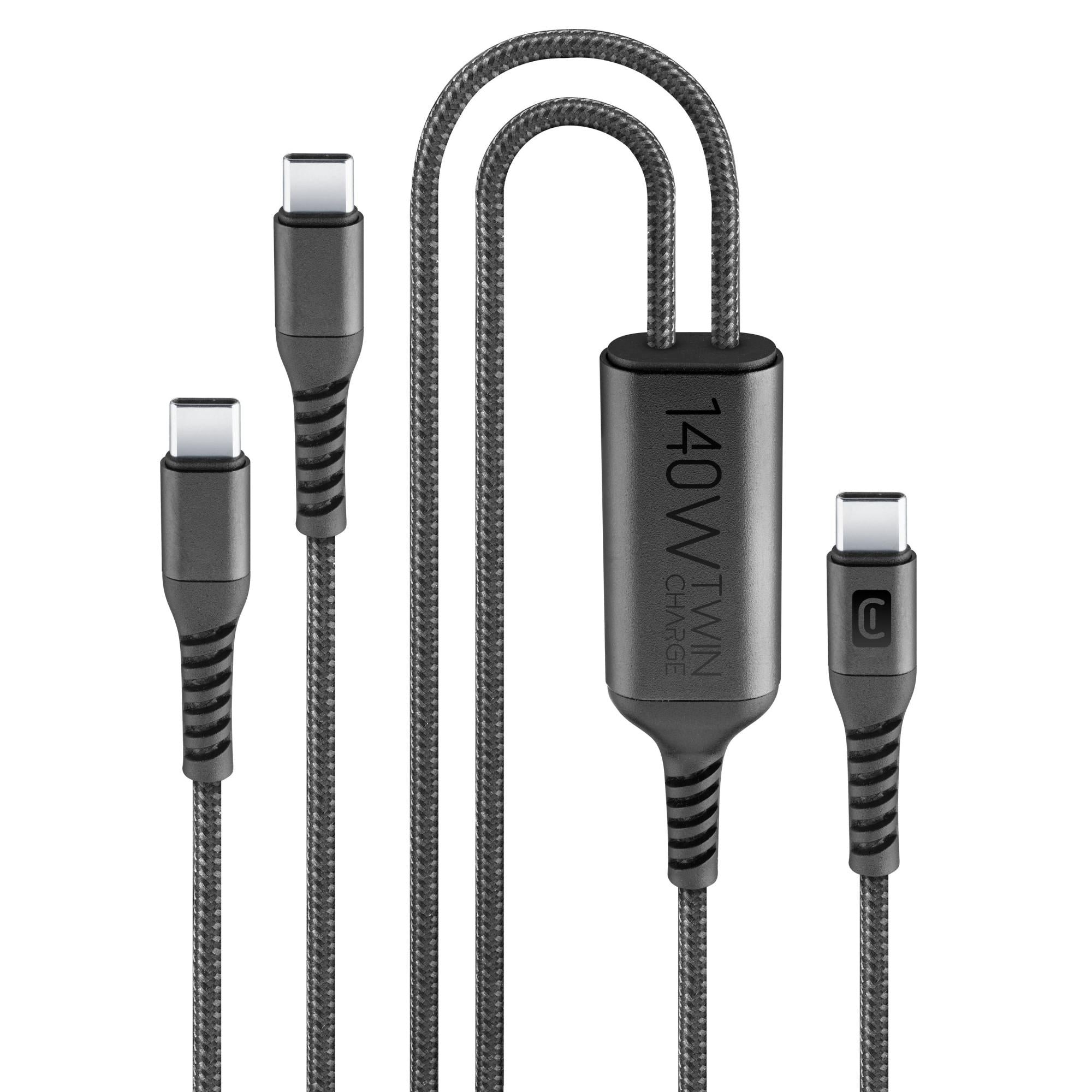 Cellularline Twin Charge USB-C-Kabel 140W 2xUSB-C geflochten