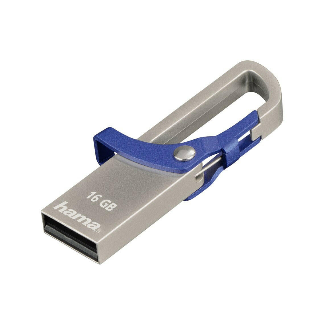 HAMA USB-Stick 16GB, USB 2.0, 15MB/s, Blau, Hook-Style.