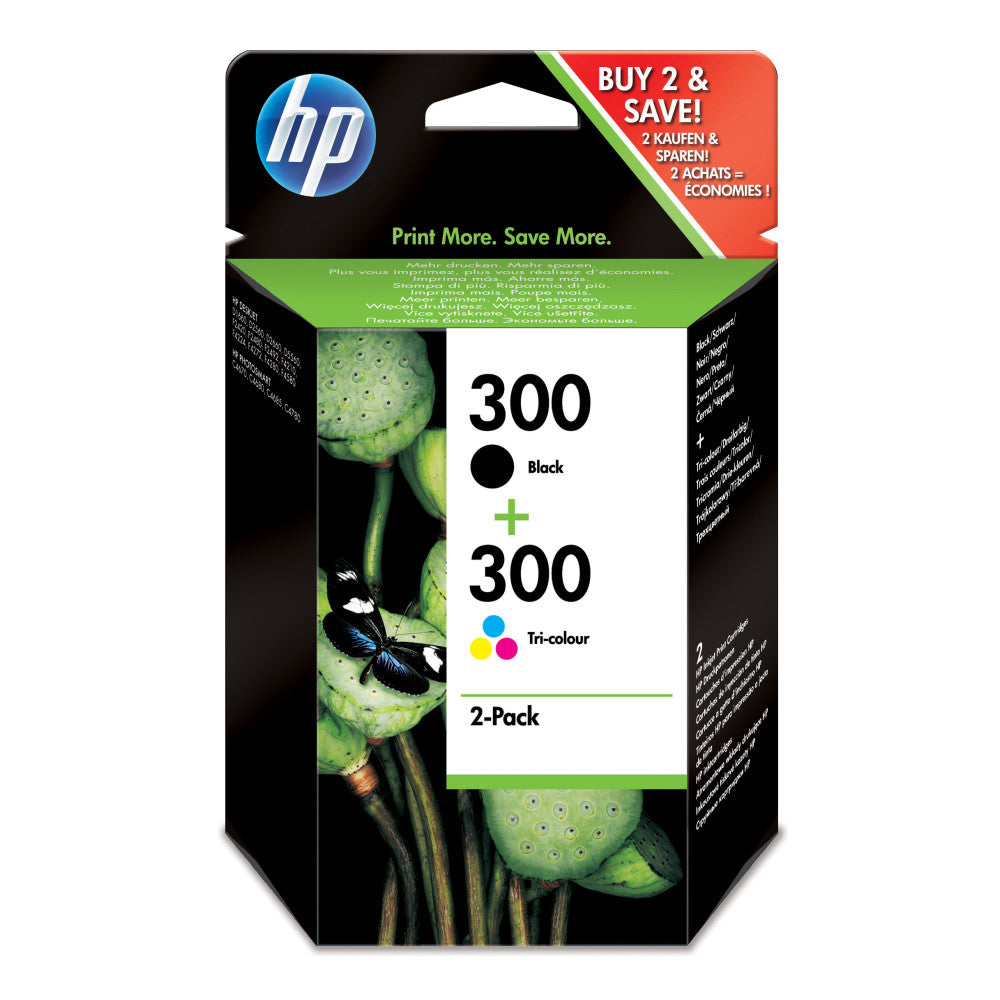 HP 300 Original Tintenpatrone CN637EE Standardkapazität 2 x 4ml - Schwarz & Farbig - 2er-Pack, 200 Seiten Schwarz, 165 Seiten Farbe