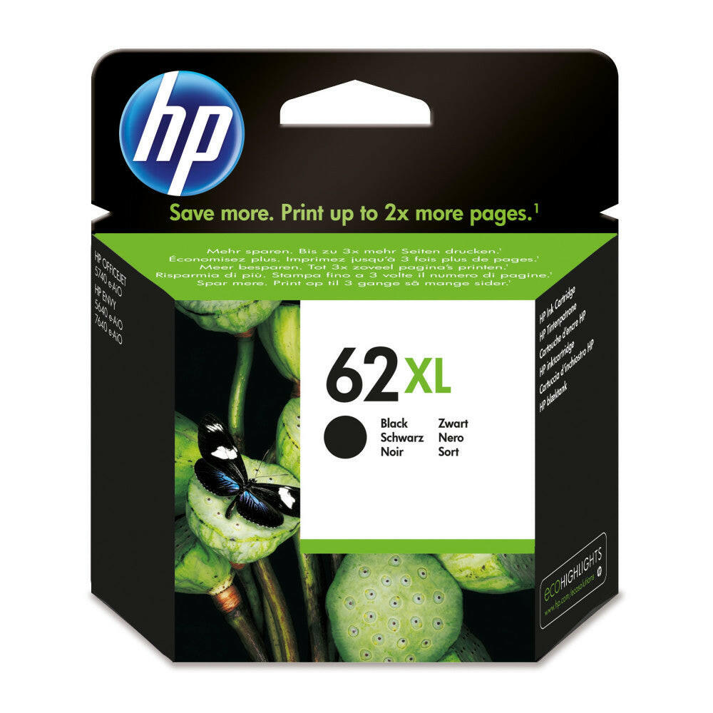 HP 62XL Schwarz Tintenpatrone - Hohe Kapazität, 600 Seiten