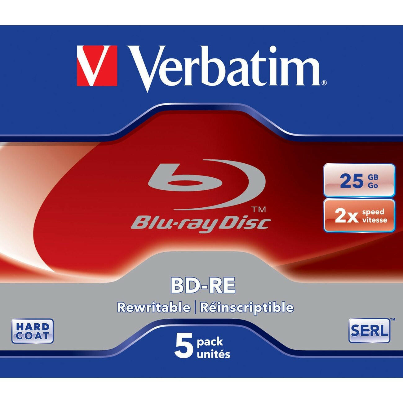 Verbatim BD-RE 25GB 2x Blu-Ray-Rohlinge 5er-Pack Jewel Case.