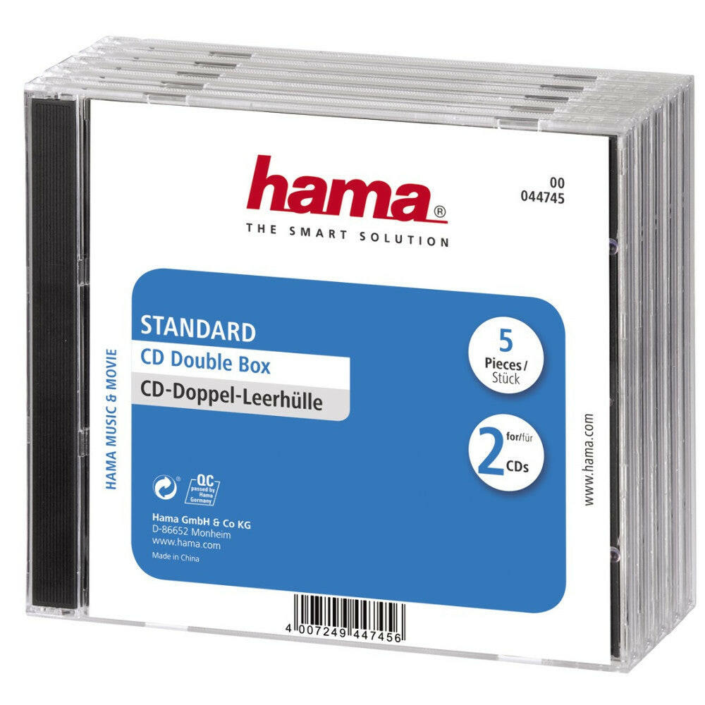 Hama CD-Doppel-Leerhülle 5er-Pack transparent-schwarz.
