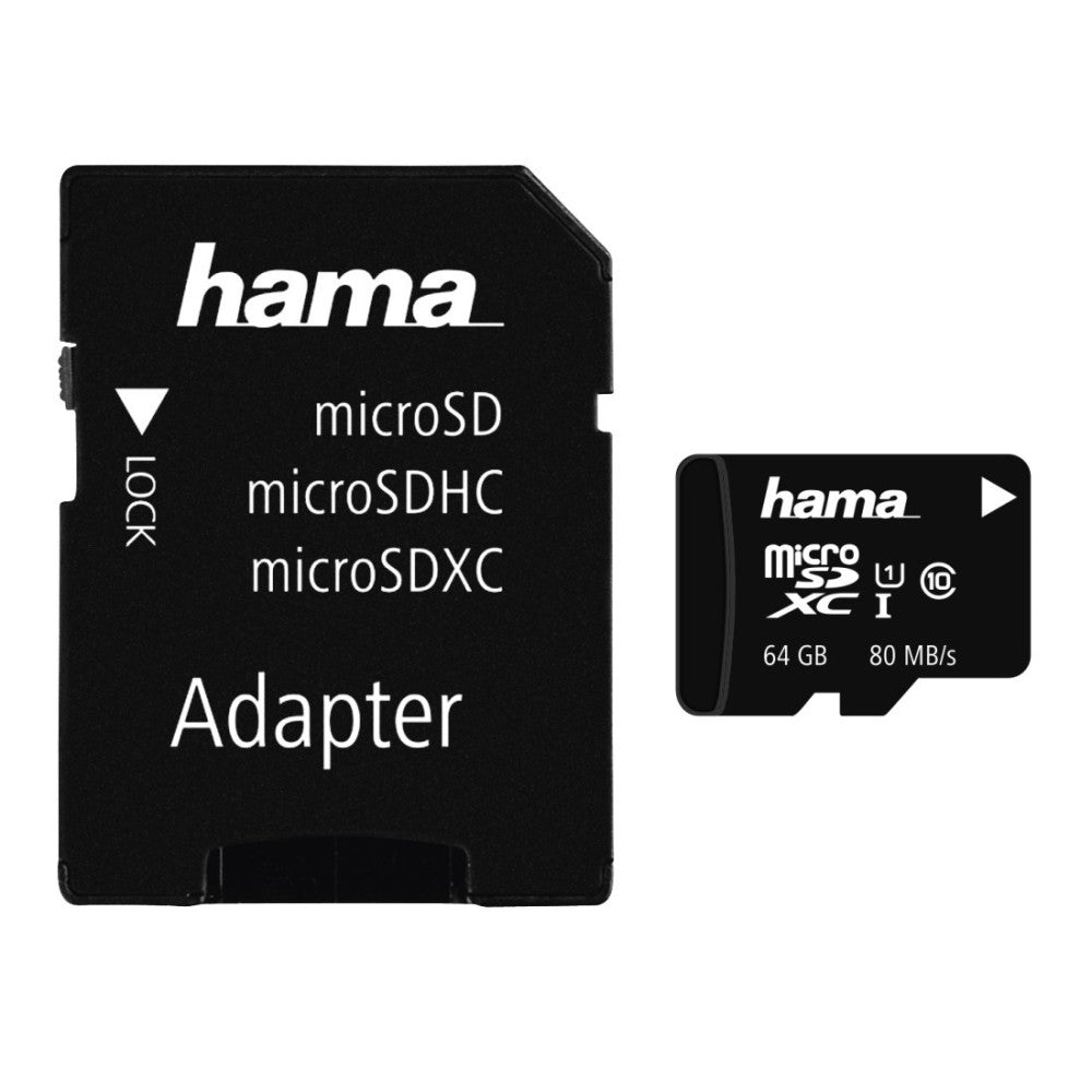 Hama microSDXC 64GB Speicherkarte Class 10 UHS-I 80MB/s für Android Smartphone Tablet Nintendo, 3er Pack