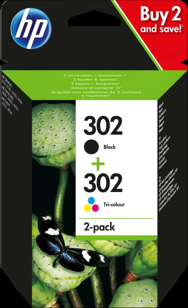 HP 302 Druckerpatrone 2er-Pack schwarz/cyan/magenta/gelb.