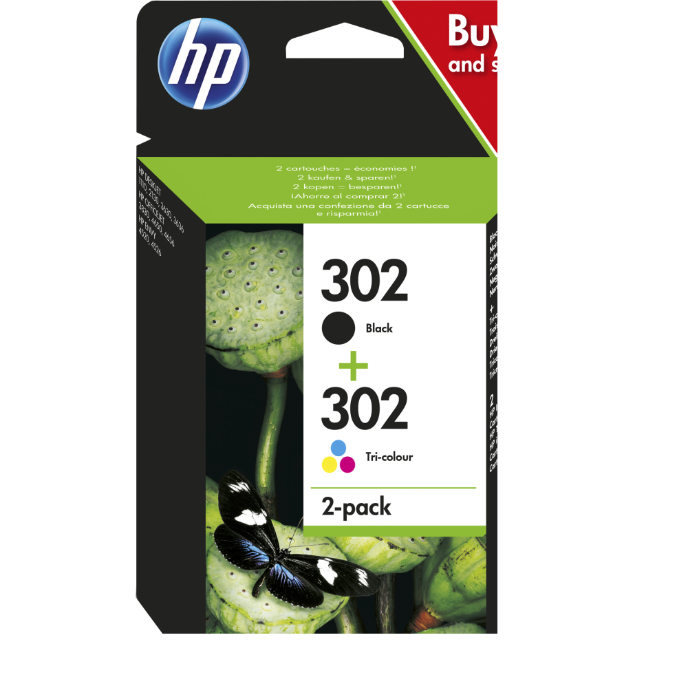 HP 302 Druckerpatrone 2er-Pack schwarz/cyan/magenta/gelb.