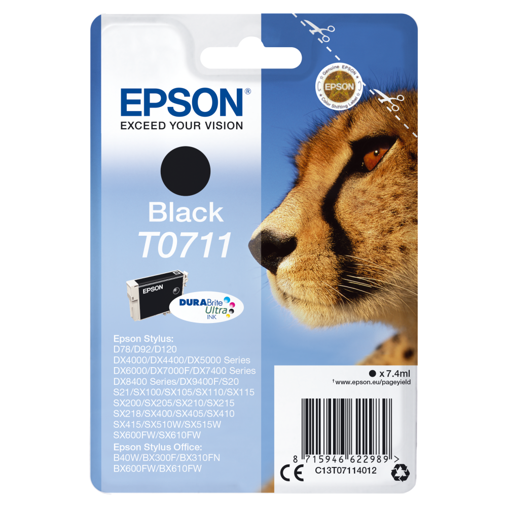 Epson Original Gepard T0711 Schwarz Tintenpatrone C13T07114012