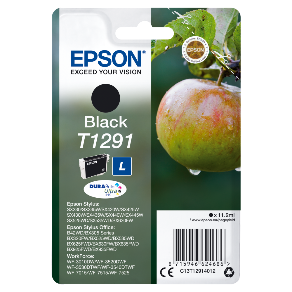 Epson T1291 Apfel Tintenpatrone schwarz 11,2 ml für Drucker.