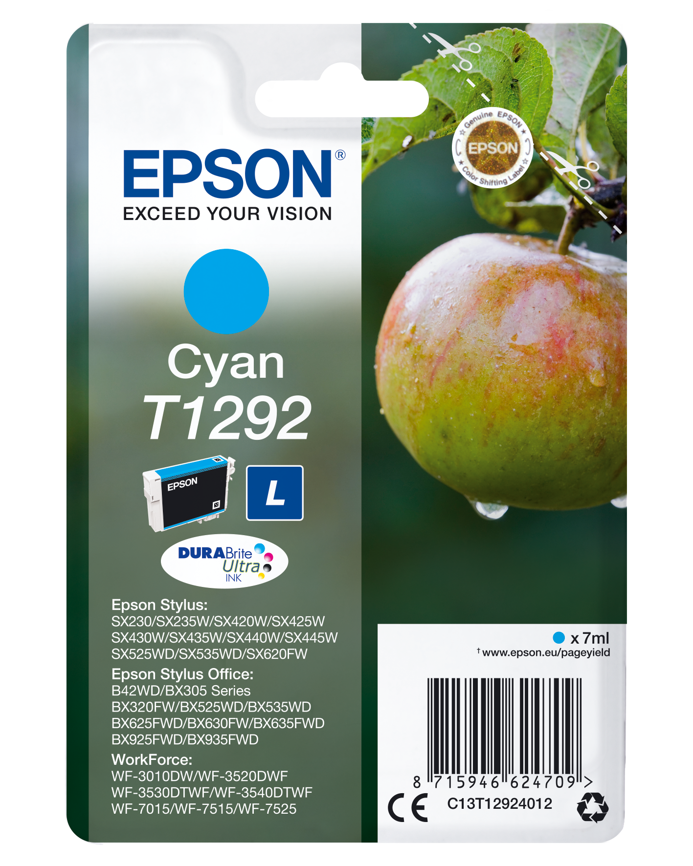 Epson C13T12924012 Original Tinte Apfel Cyan 7ml.