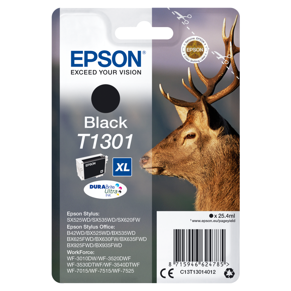 Epson Original T1301 Tinte Hirsch schwarz Druckerpatrone 25,4 ml - hochwertige Originalpatrone - gestochen scharfe Ausdrucke