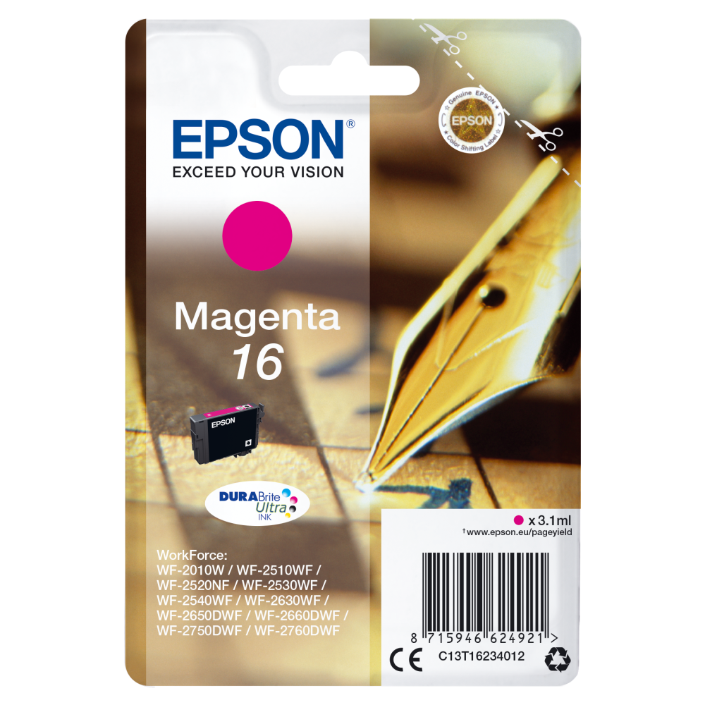 Epson Original Tintenpatrone Füller magenta C13T16234012 für WF-2630WF WF-2650DWF WF-2660DWF WF-2750DWF WF-2760DWF