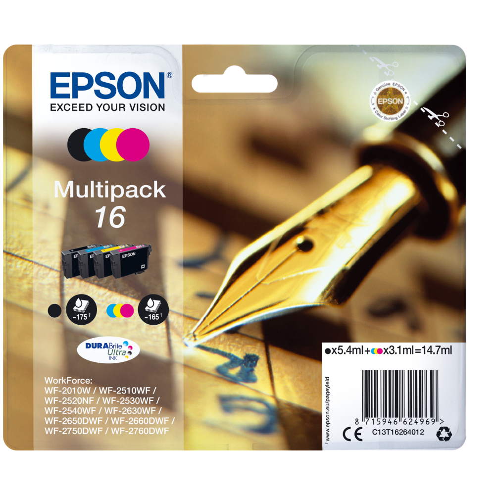 Epson Original Tintenpatrone Multipack C13T16264012 Füller - Schwarz Cyan Gelb Magenta - 175/165 Seiten