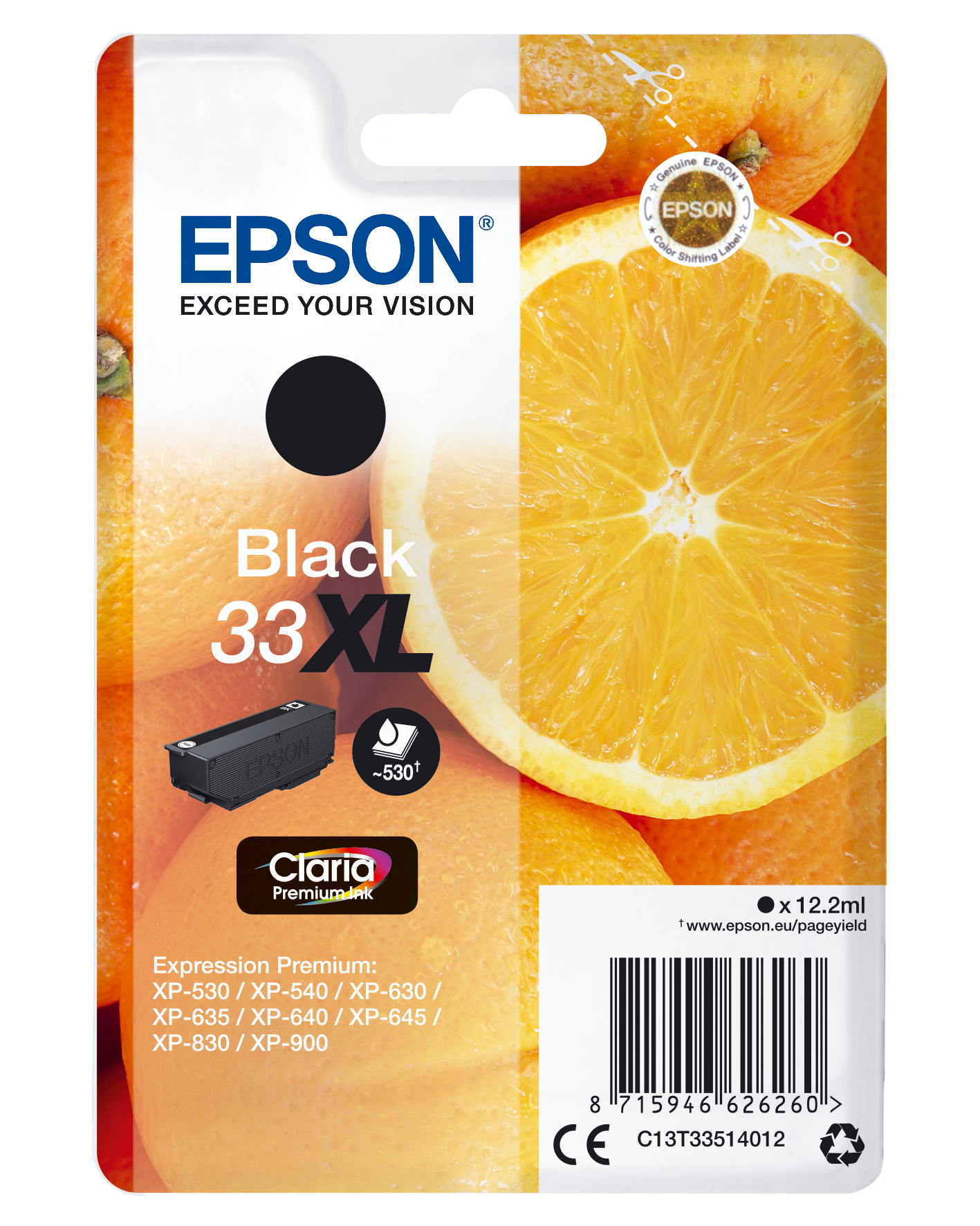 Epson 33XL Original Tintenpatrone Schwarz 12.2 ml XP-530.