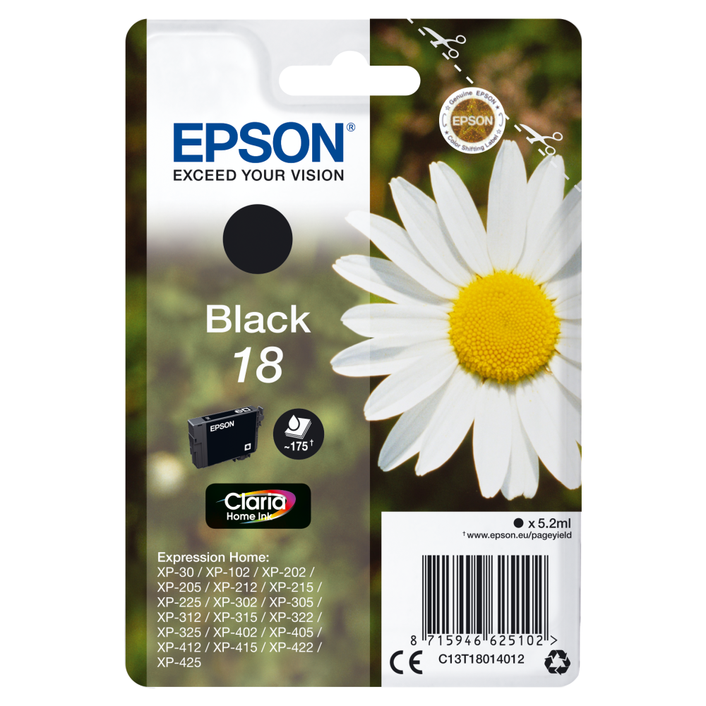 Epson C13T18014012 Tintenpatrone schwarz, original, 5,2 ml.