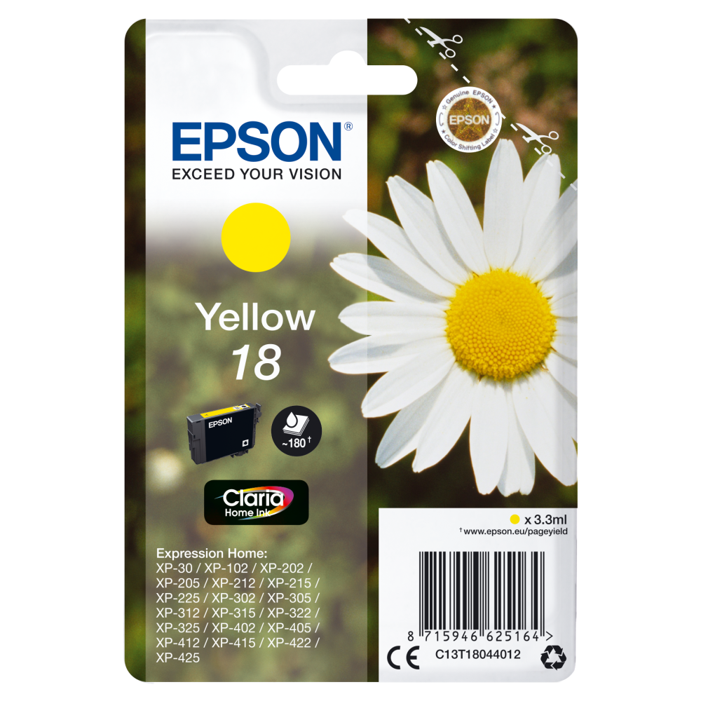 Epson Original Tintenpatrone Gänseblume gelb für XP-305 XP-402 XP-215 XP-312 XP-315 XP-412 XP-415 XP-225 XP-322 XP-325 XP-422 XP-425