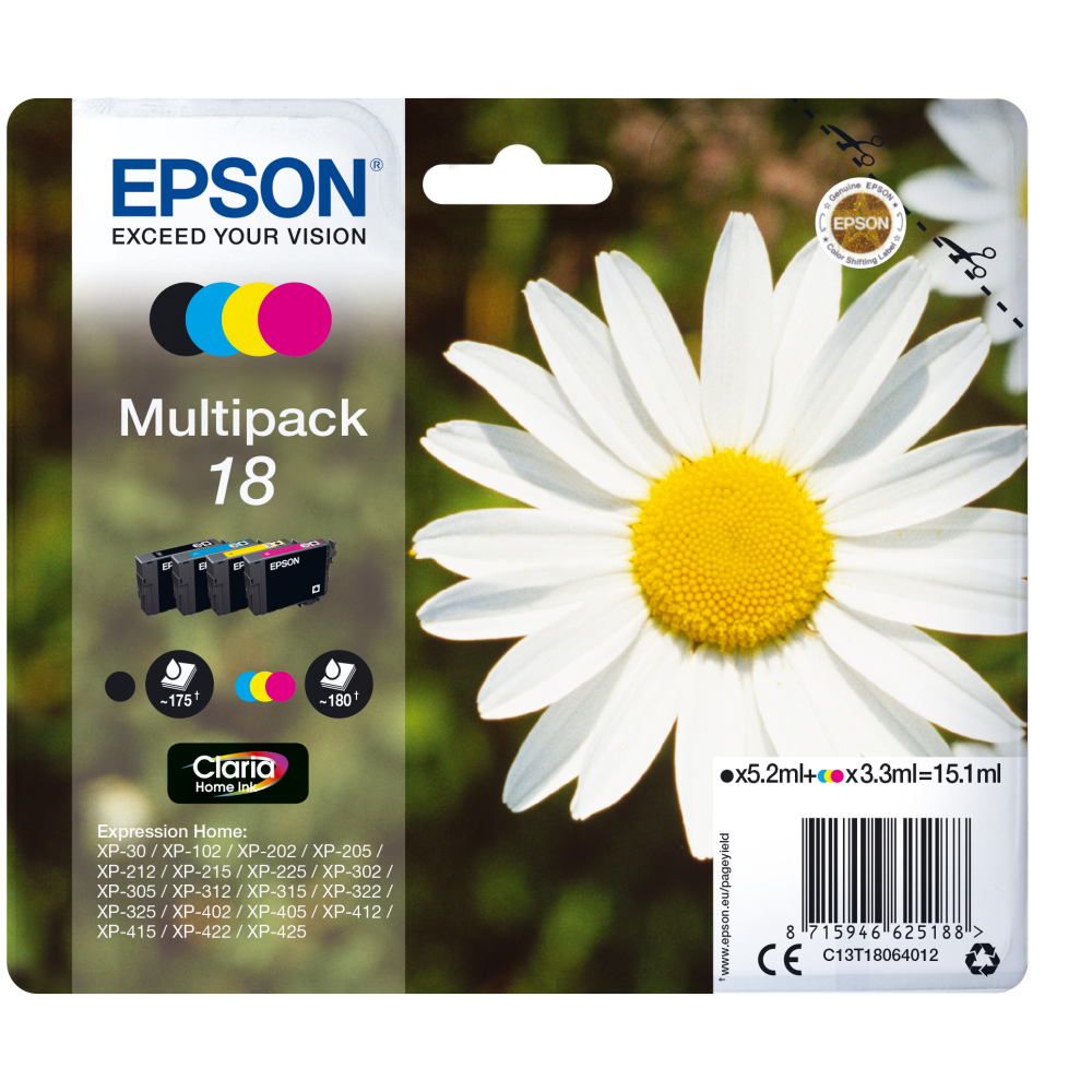 Epson Original Gänseblume MultiPack Druckerpatrone XP-305 XP-402 XP-215 XP-312 XP-315 XP-412 XP-415 XP-225 XP-322 XP-325 XP-422 XP-425