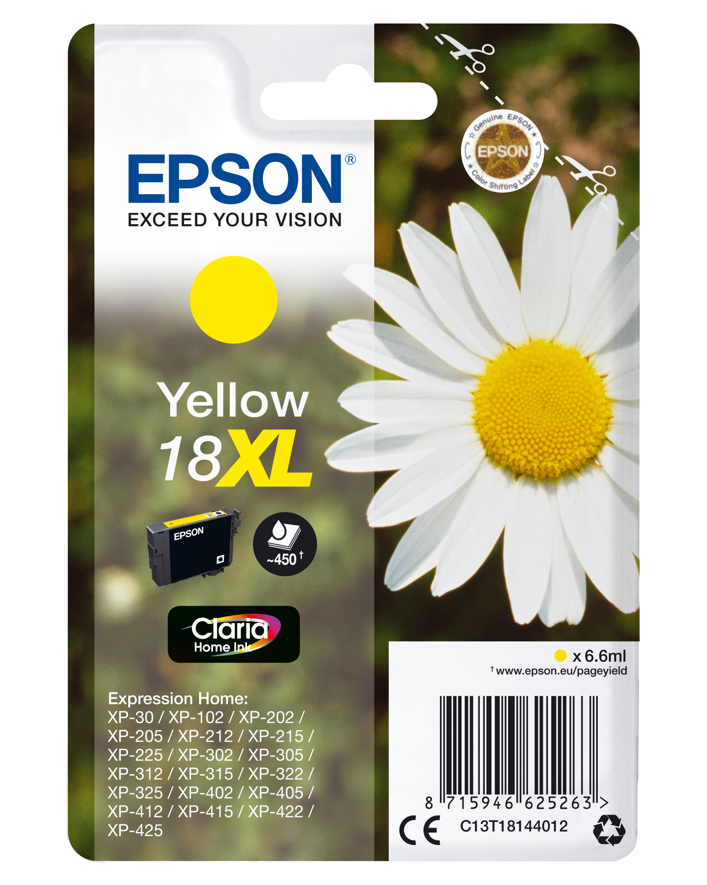 Epson 18XL Gänseblume Gelb Tintenpatrone für XP-Modelle.